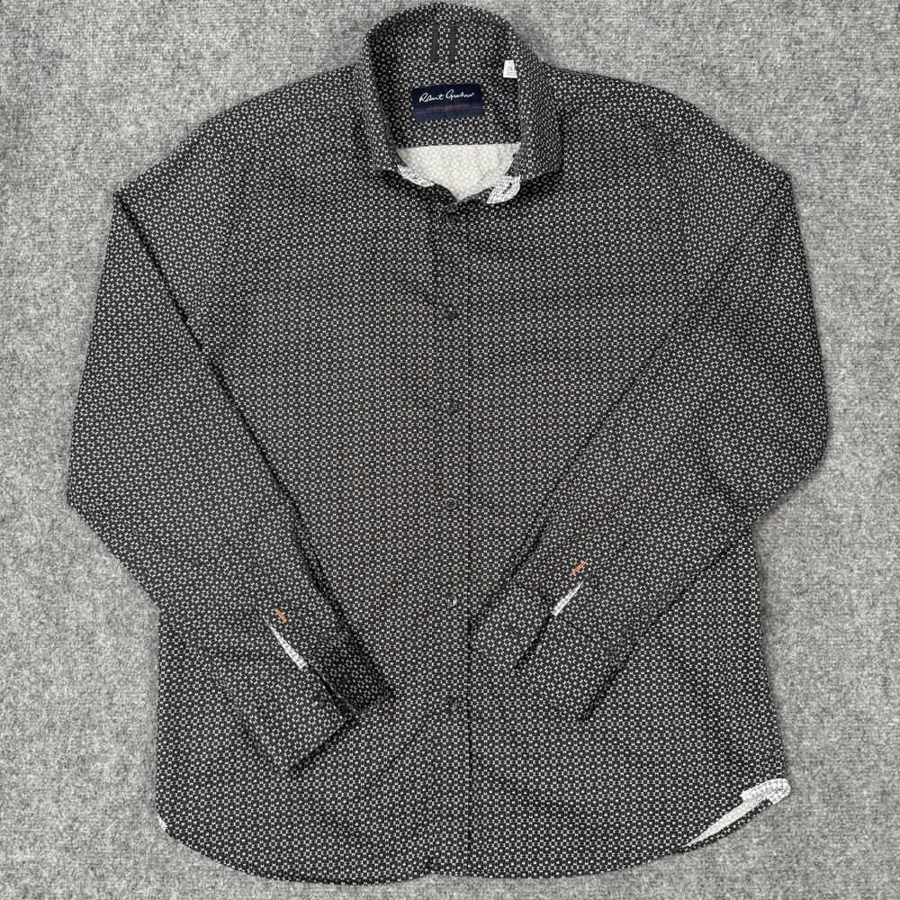 👔 Robert Graham Shirt Mens 2XL Tailored Fit Black White Geometric Long Sleeve